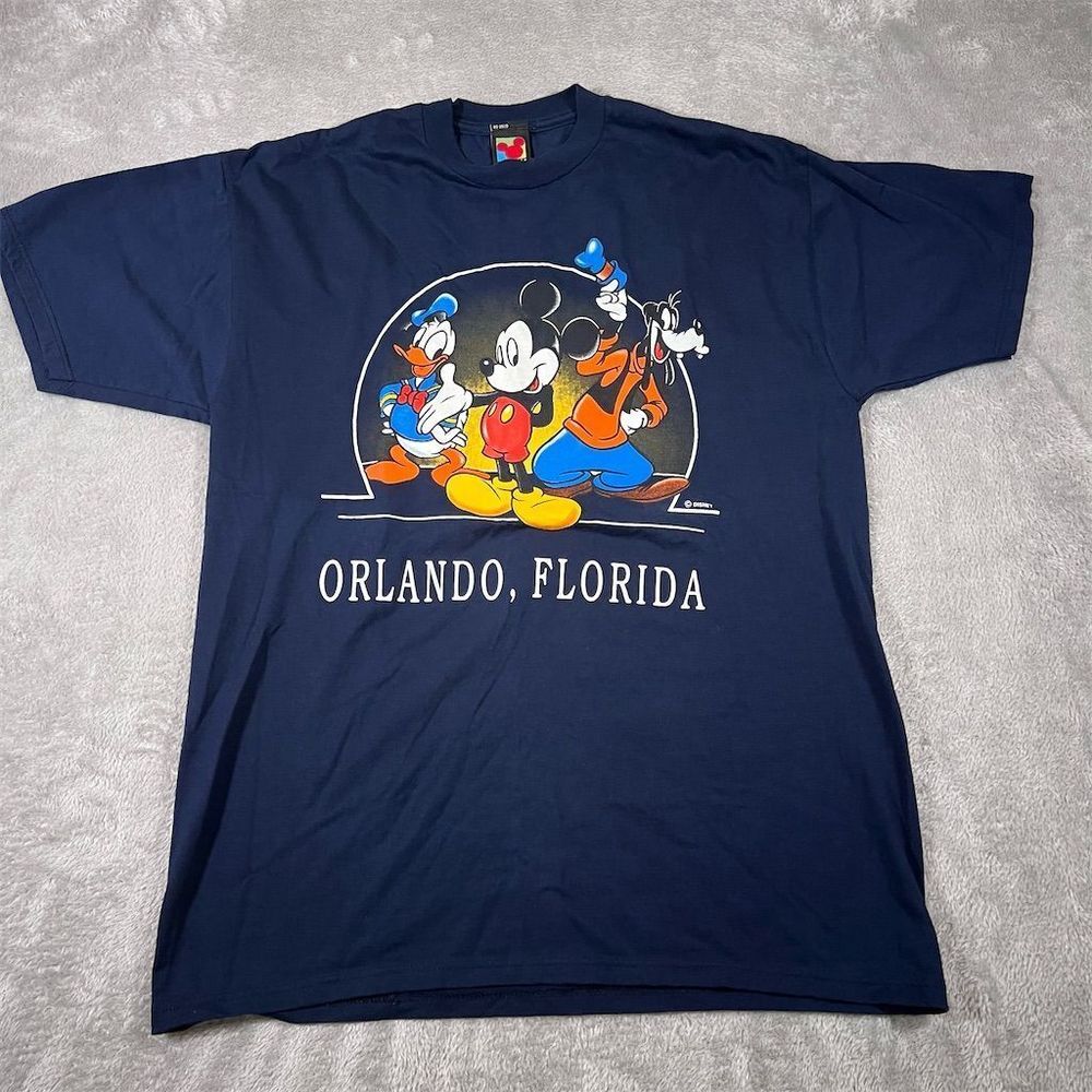 Vintage 90s Disney T-Shirt Large Blue Mickey Mouse Orlando Made in USA